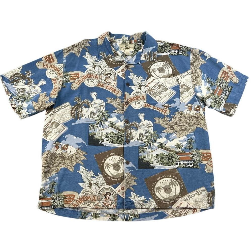 Seven Palm Brand 100% Silk Cuba Havana Novelty Hawaiian Shirt Men’s XL